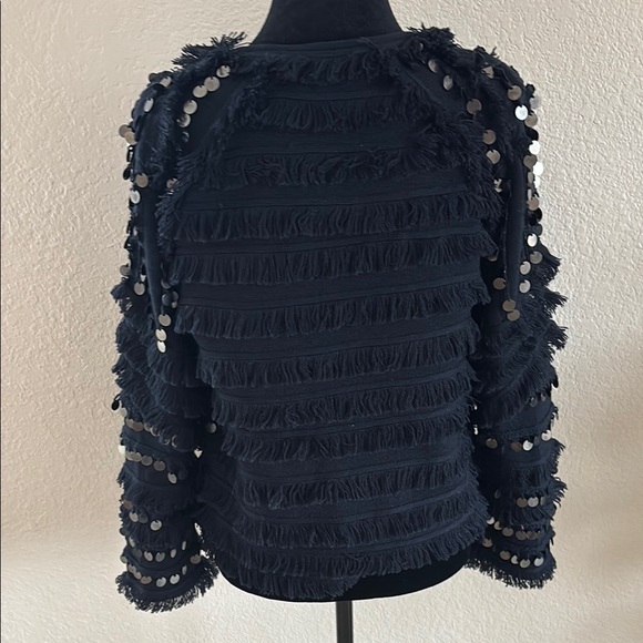 $268 Kobi Halperin Navy Blue Fringe Sequin Jacket Cardigan - Picture 6 of 9